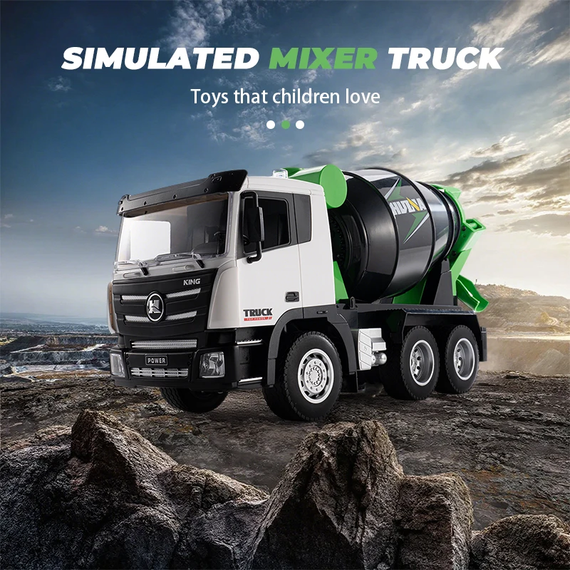HUI NA TOYS Escala 1:18 Caminhão misturador de cimento RC de liga de 9 canais com 360 °   Tambor giratório e funil de mistura, sistema de controle tátil