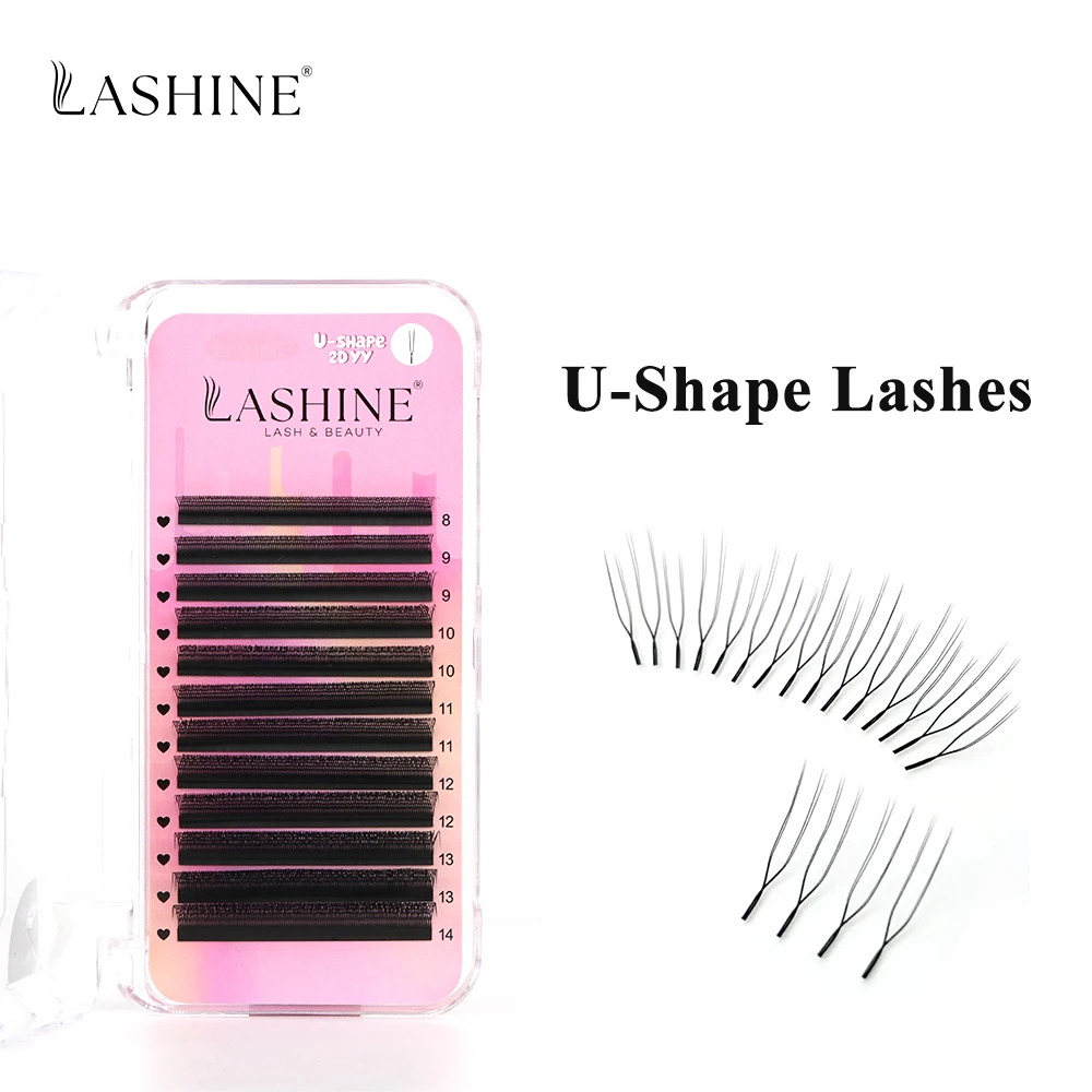 Lashine-extensión de pestañas YY 3D 4D 5D en forma de U, pestañas YY de 0,07mm, pestañas de abanico prefabricadas paralelas súper suaves, herramientas de maquillaje rizadas C/D