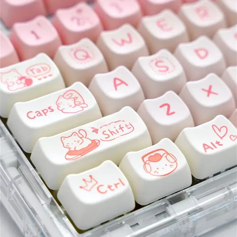 Pink Kitten Keycap, Cat Head Shape PBT MAO Keycap 134 Set for Mechanical Keyboards 68/84/87/104/108
