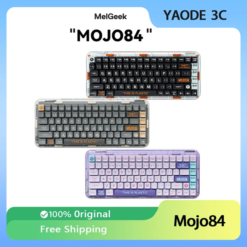 

Melgeek Mojo84 Mechanical Keyboard Transparent Tri Mode Wireless Bluetooth Custom Rgb Backlit Hotswap Gasket Pc Gamer Office