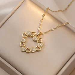 Romantic Sweet Zircon Love Heart Pendant Necklace for Women Girls Sweet Jewelry Accessories Party Birthday Christmas Gifts