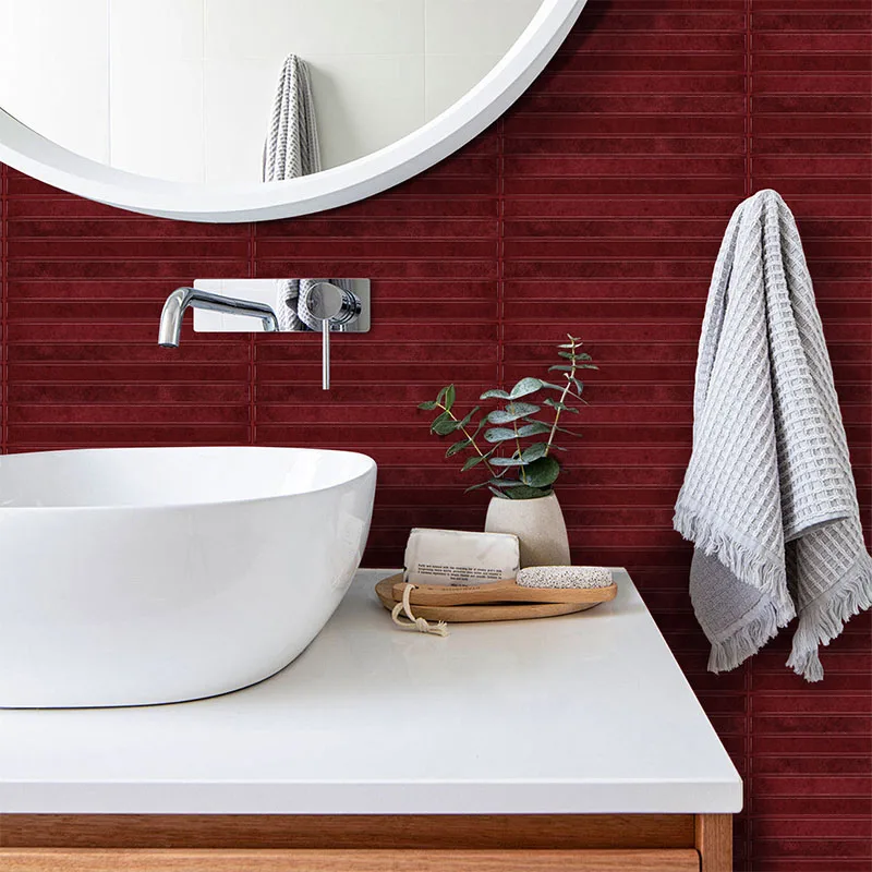 2Set 6pcs self-adhesive Multi-Color Retro Wall Tile Stickers Flat Waterproof Peel and Stick For Kitchen Bathroom Home Decoration
