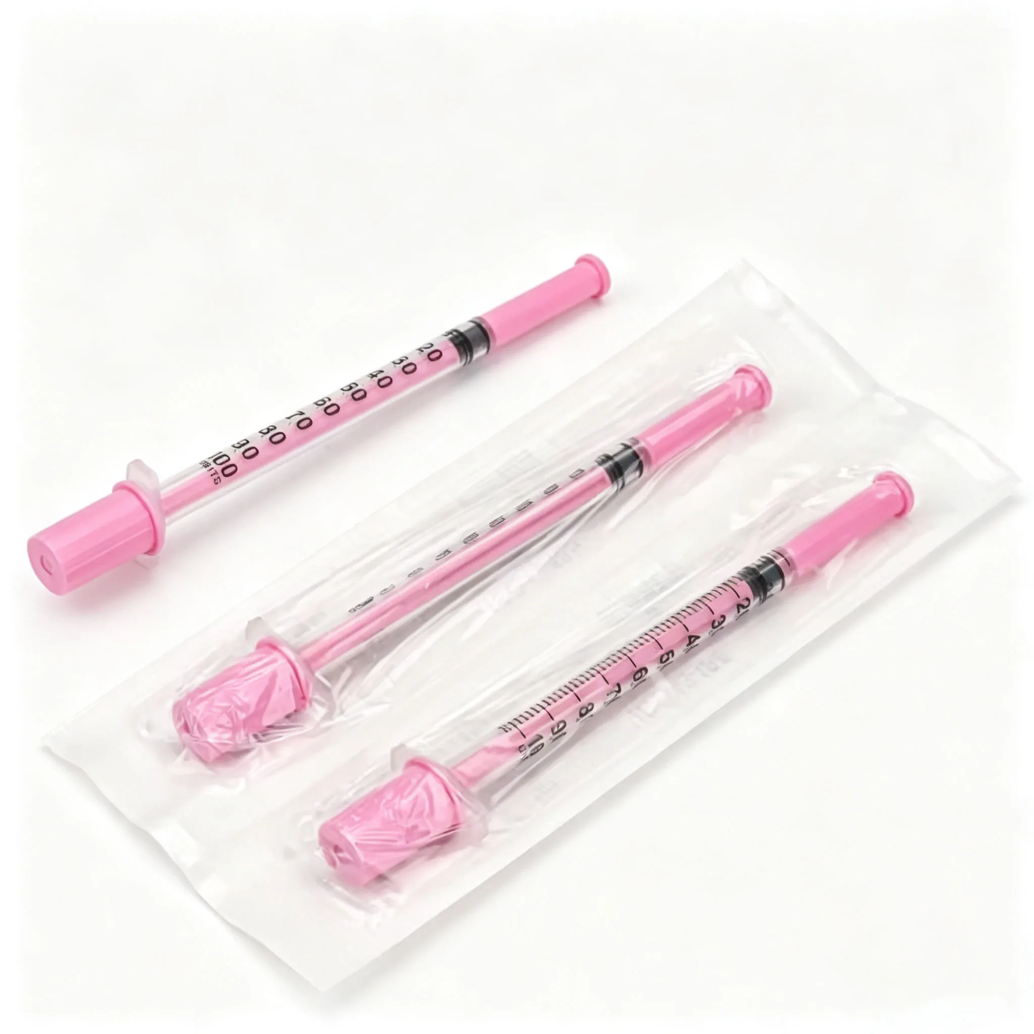 100Pcs/Box 1ml U100 Pink Insulin Syringe 30G 8mm 31G 8mm EO Sterile Disposable Veterinary Syringe for Dogs Cats Pets Injection