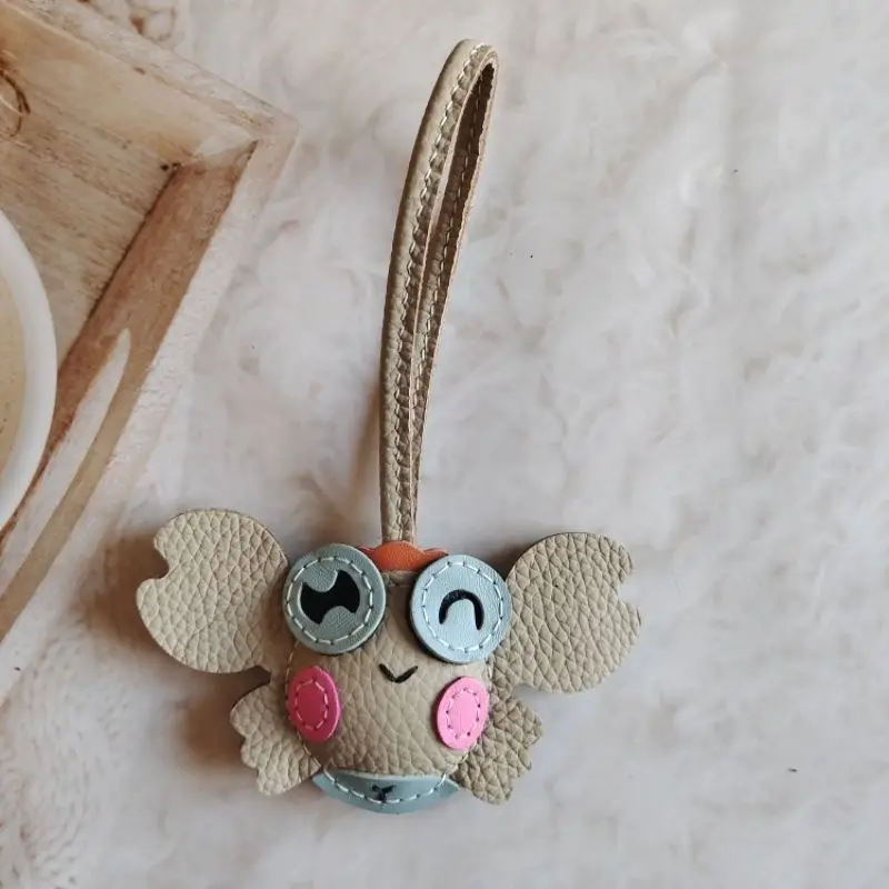 Cute Handmade Genuine Leather Small Crab Charm Bag Pendant Women's Keychain Car Hanging Ornament Couple Gift