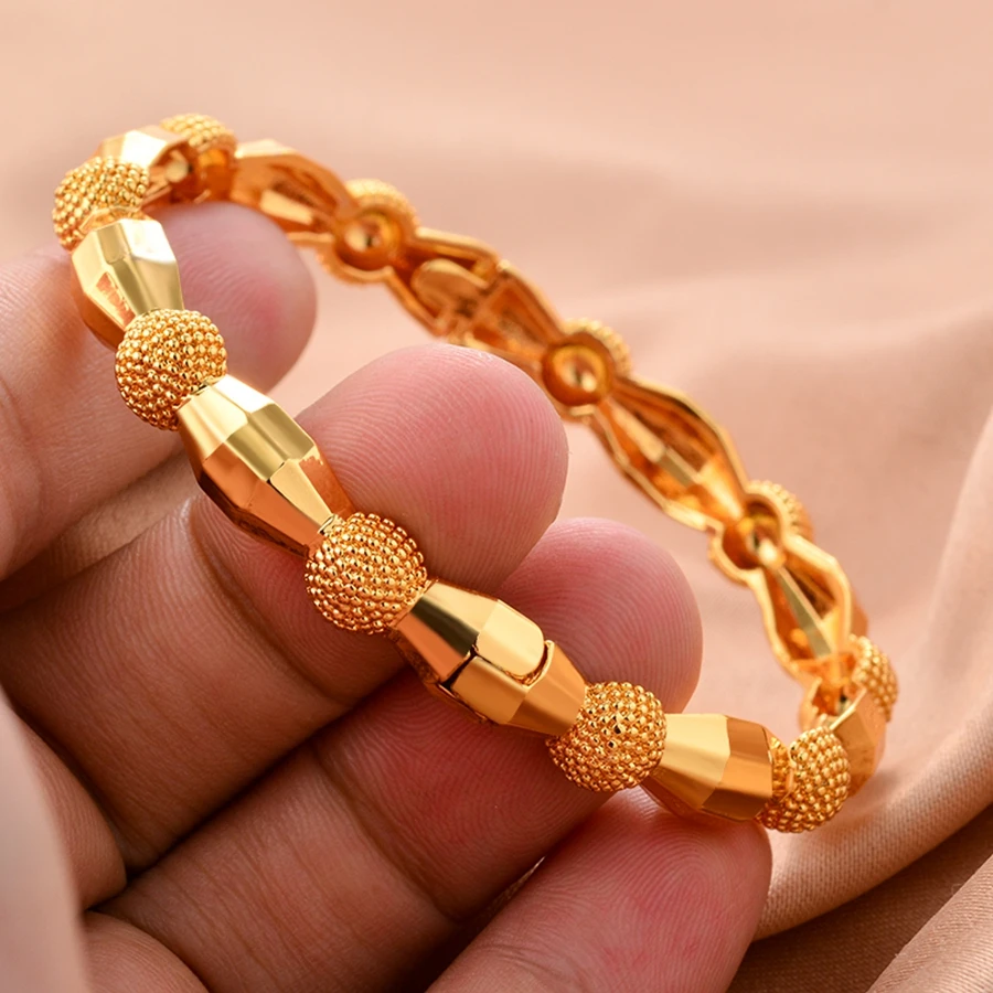 Dubai 24K Indian Gold Color Bangles For Women men Various Shapes Bracelet African Hiphop Jewellery Gifts