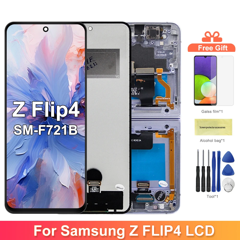 lcd-for-samsung-z-flip-4-5g-f721-f721b-f721w-lcd-display-with-frame-touch-screen-digitizer-assembly-replacement-100-tested