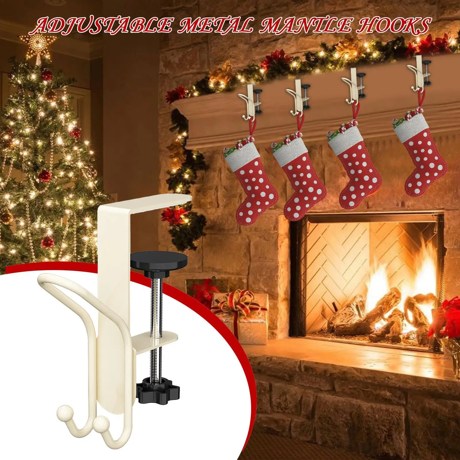 Stocking Hangers For Mantel Adjustable Mantle Hooks 20lb Load Capacity No Drill Garland Organizer Heavy Duty For Planter Closet