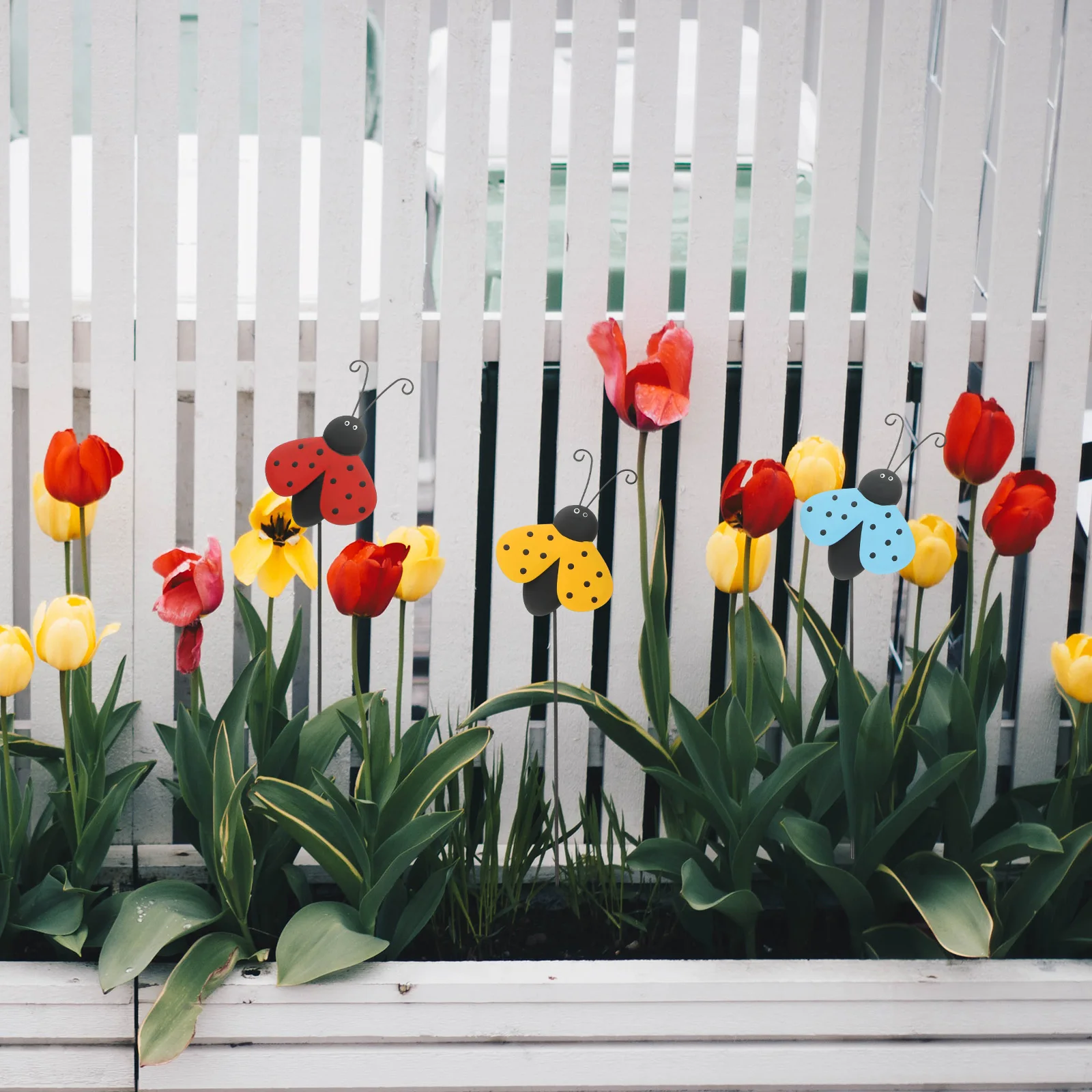 3 stks Kleurrijke Lieveheersbeestje Tuin Stake Decor Simulatie Insect Gazon Ornament Voor Outdoor Yard Patio Bloempot Decoratie