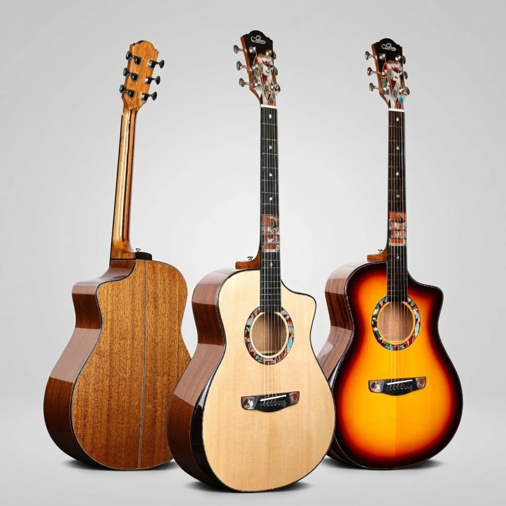 Cutaway Spruce Top Acoustic Folk Guitar, Colorful Rosette Inlay 41‑Inch Wood Guitar For Professional Practice Performance