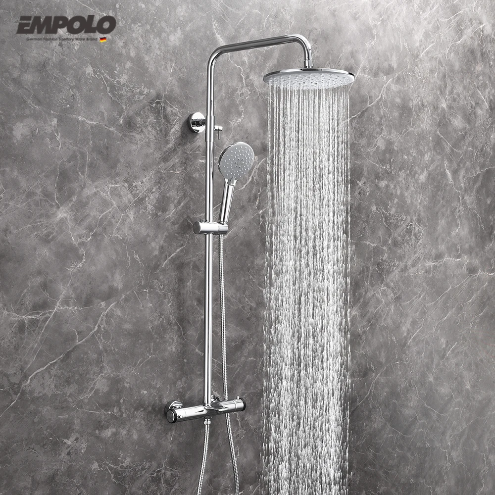 Shower Trim SystemGuangdong Rain Shower Head With Exposed Brass Thermostatic Bath Mixer Chrome Surface Ceramic Valve Core-for Ho