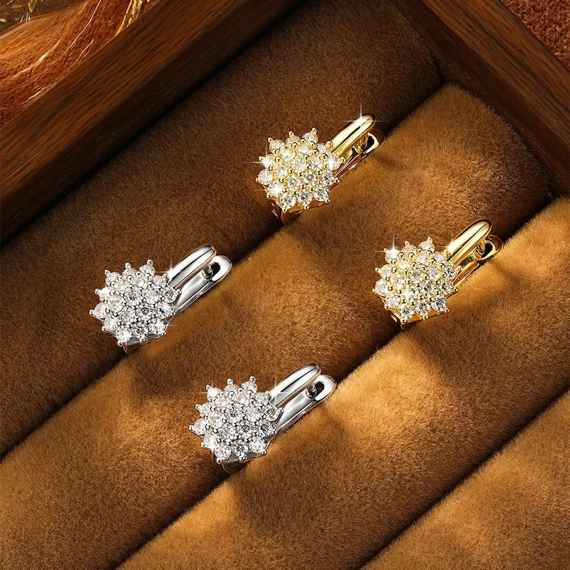 Rrjzz Sparkling Starlight Exquisite Ohrclip-Ohrringe, D-Farbe, vollständig mit Moissanit besetzt, Creolen für Frauen, Geburtstagsgeschenke, Schmuck – Detail 12