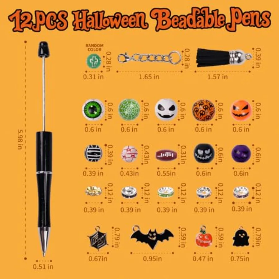 12 قطعة أقلام الهالوين القابلة للخرز أقلام صياغة ذاتية الصنع مع خرز ملون شرابة تعليق الهالوين للبالغين هدايا مكتب المدرسة سوب