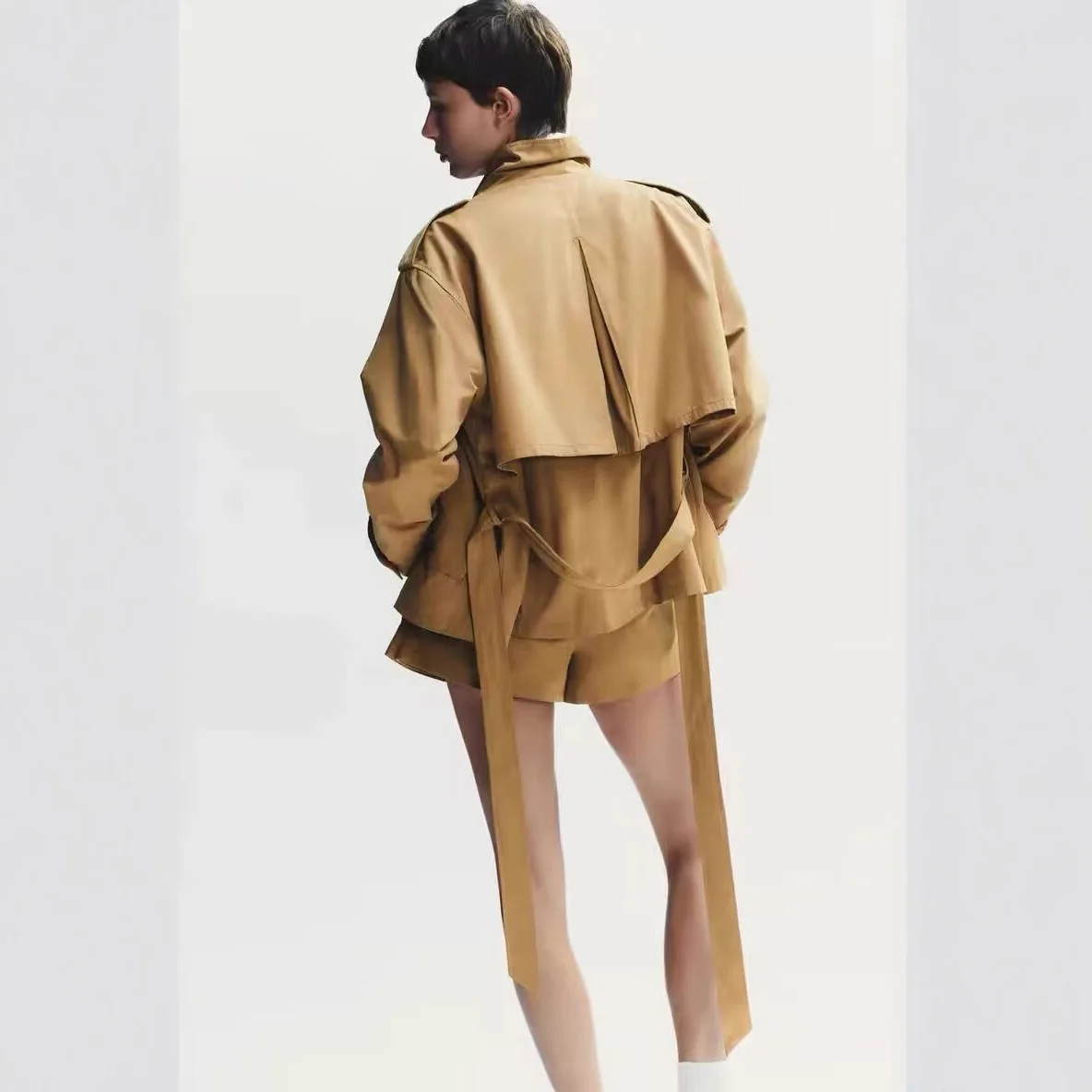 i Color Semplice ort Giacca a vento con cintura Capispalla per donna Faion transfrontaliero Lungo Sve Pure Color ket Dettaglio