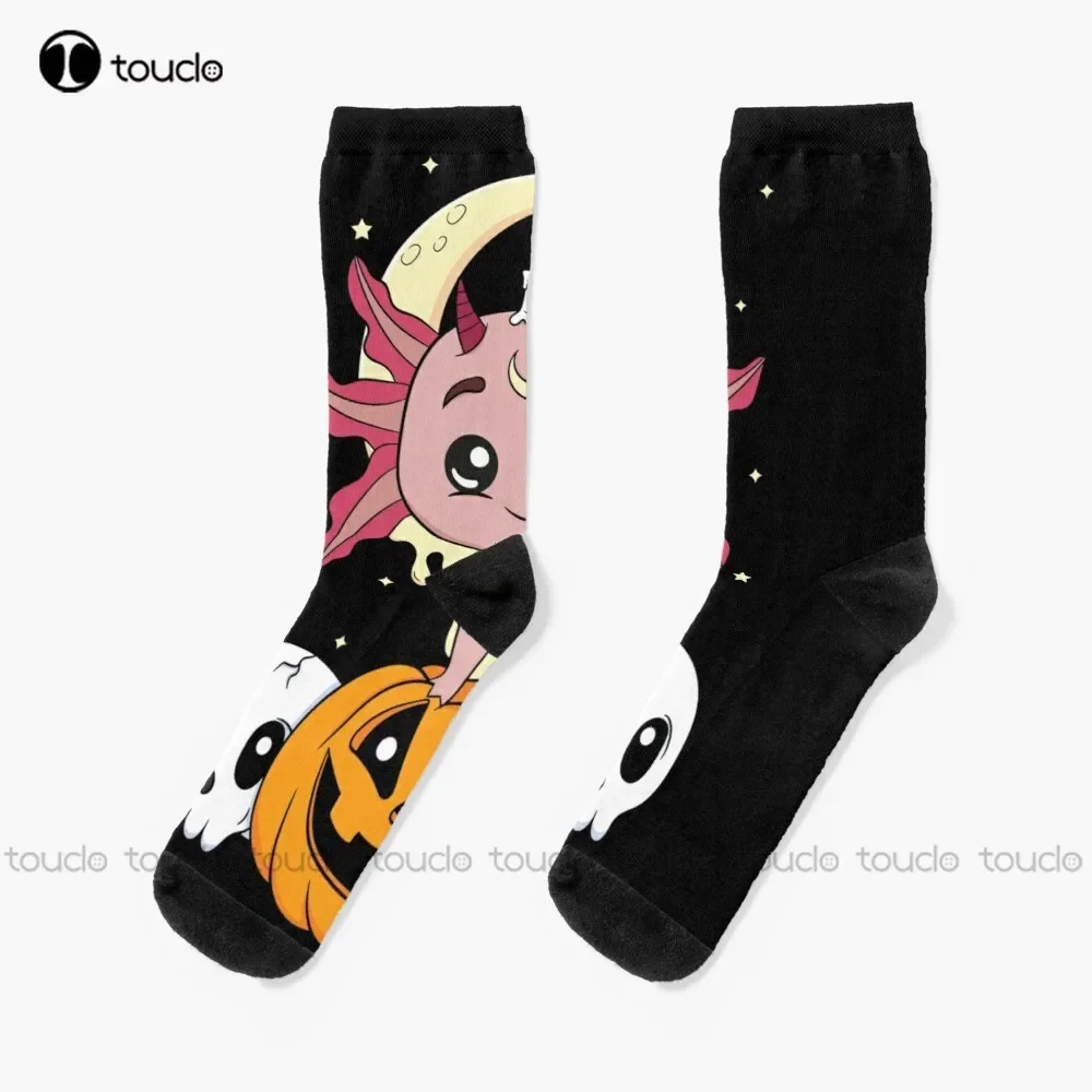 New Cute And Creepy Halloween Axolotl Socks Mens Black Socks Personalized Custom Unisex Adult Teen Socks