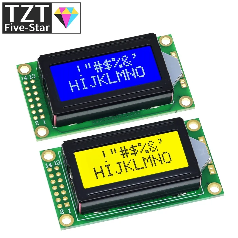 TZT 8 x 2 LCD Module 0802 Character Display Screen Blue / Yellow Green For Arduino