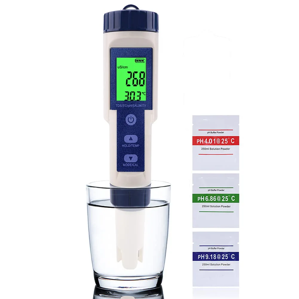 5 IN 1 PH Temperature TDS EC Salinity Meter Digital Waterproof With Automatic Calibration Function Water Quality PH Tester