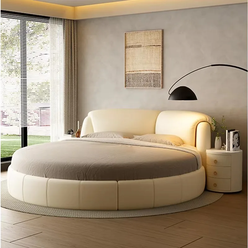 

Simple Design Round Bed King and Queen Fabric Double Modern Deluxe Round Bed Adult Family Hotel Bedroom Furniture
