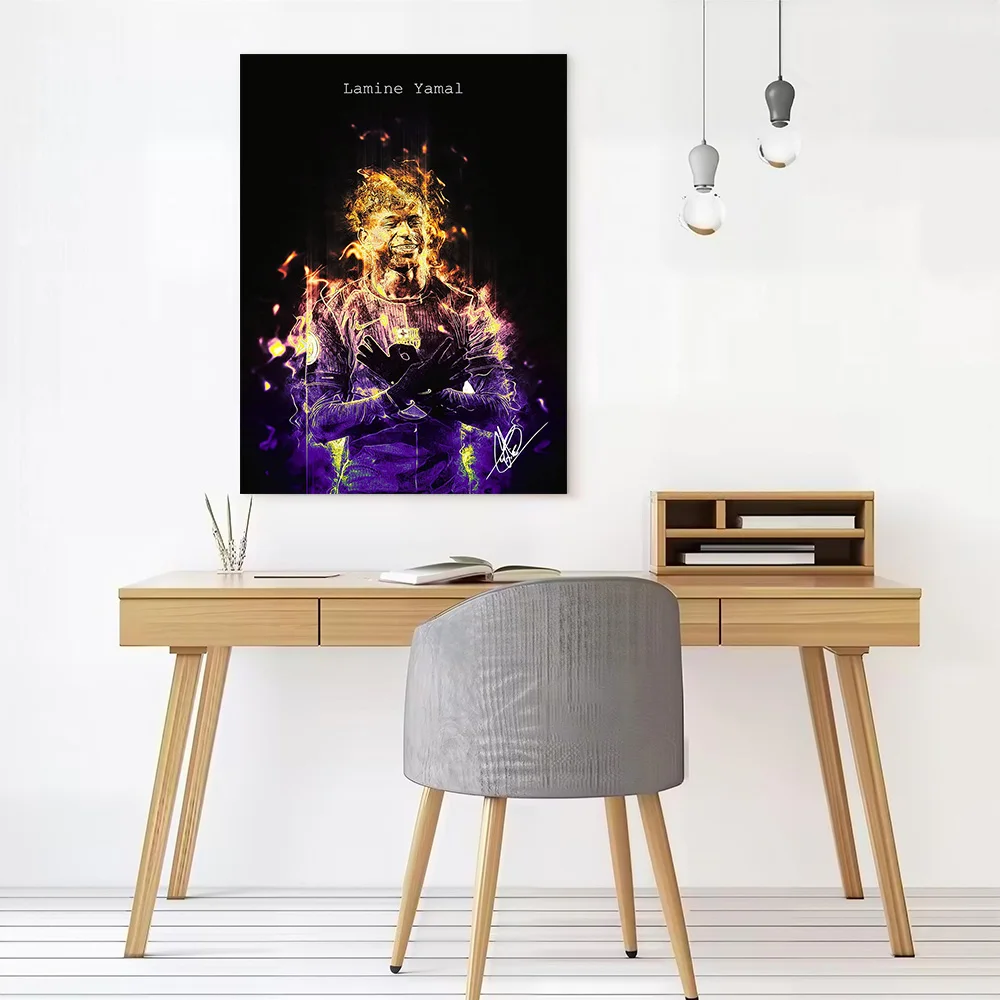 Lamine Yamal Fiery Portrait Poster Customizable Printed Canvas Painting for Pictures Wall Art Living Room Decorations Wand Deko