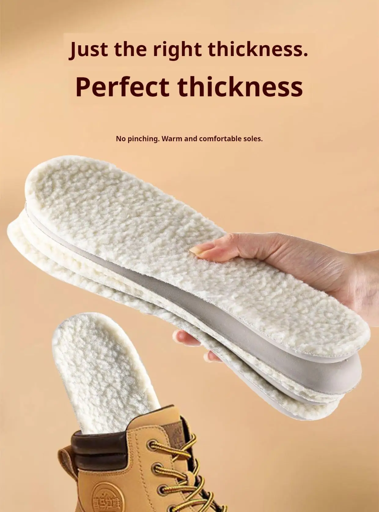 Unisex-Latex-Lammwoll-Einlegesohlen, Baumwollschuhe, Winter-Wärme-Einlegesohlen, weiche Schuhsohle, dicke, plüschige, stoßdämpfende Schuhpolster, 1 Paar. – Detail 7