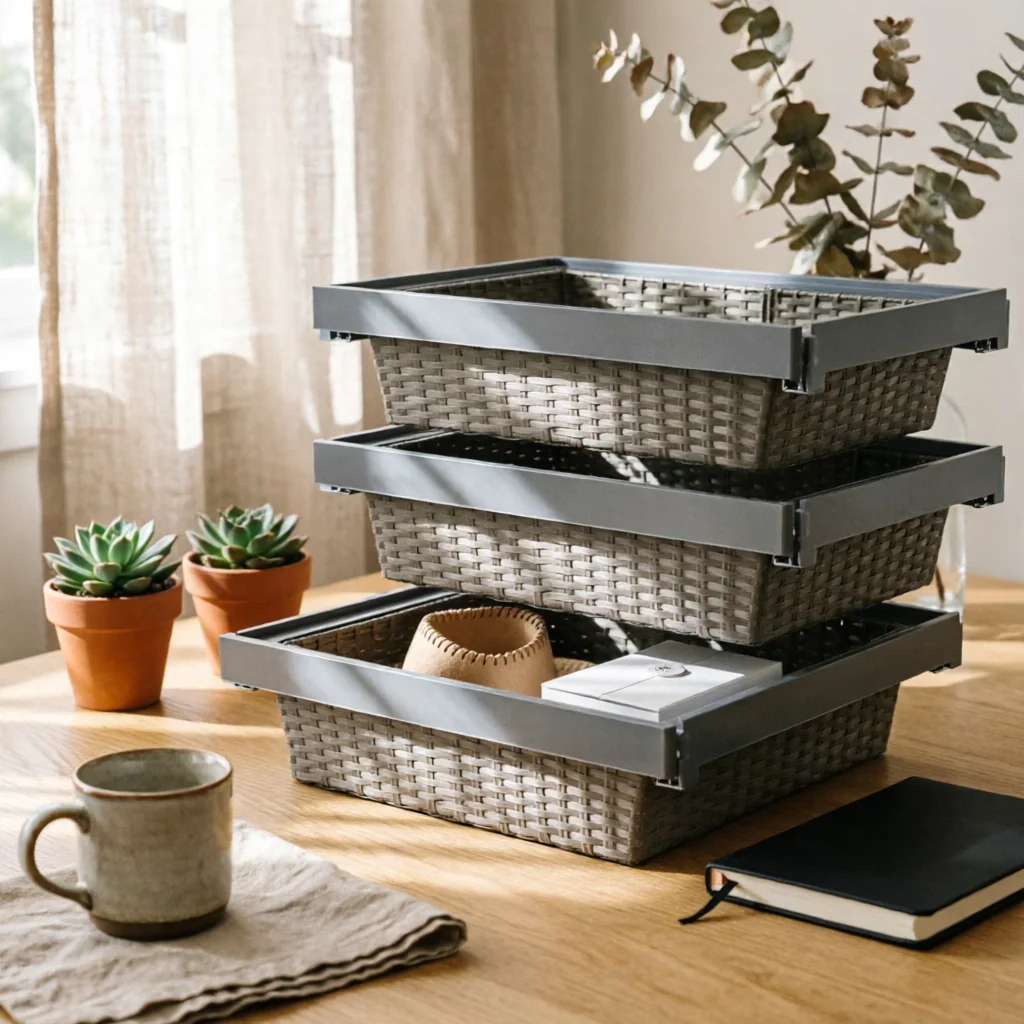 

Pull out Pants Rack Extendable Slide out Woven Basket Pull out Storage Basket Space Saving Closet Storage Tray Easy Reach