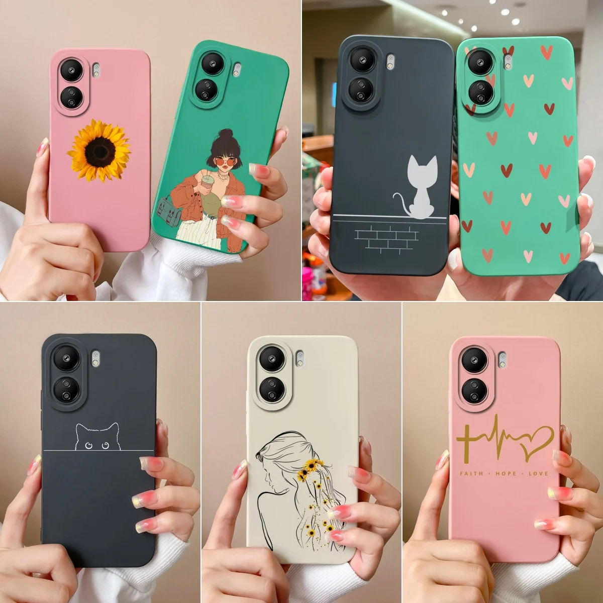 Casing ponsel cairan silikon lembut, pelindung ponsel bunga untuk Xiaomi Redmi 13C 4G, Funda tahan guncangan untuk Redmi13C redcocoque