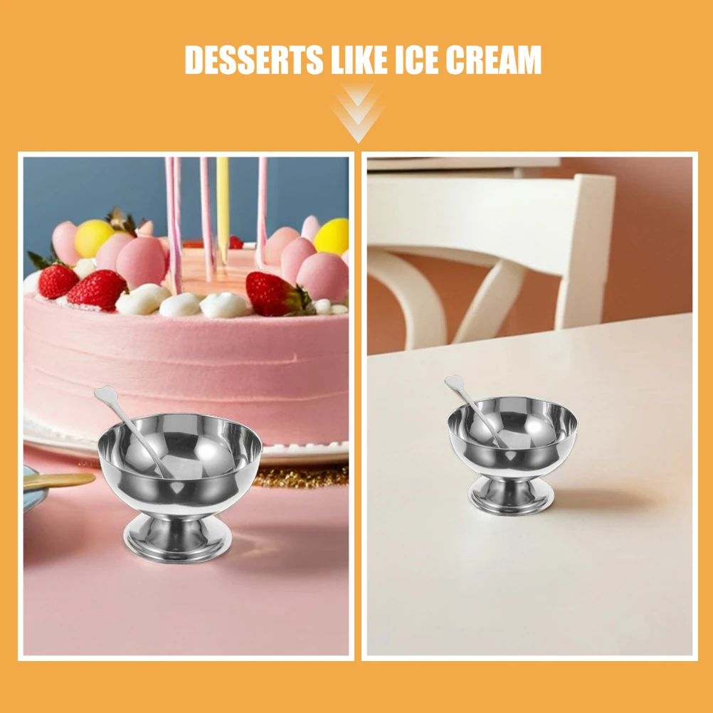 

4pcs Ice Cream Bowls Stainless Steel Footed Dessert Salad Bowl Goblet Cup Ice Cream Cups For Sundae Cake Snack Home Bar Supplies