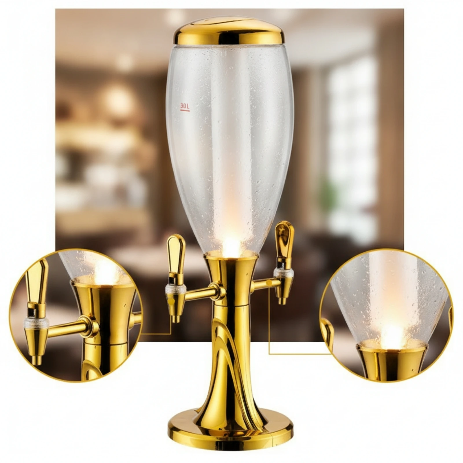 Beer Dispenser with Dual Taps Chilled Beer Dispenser with Ice Tube Drink Dispenser with Ice Column Tabletop Clear for Hosts - view 2