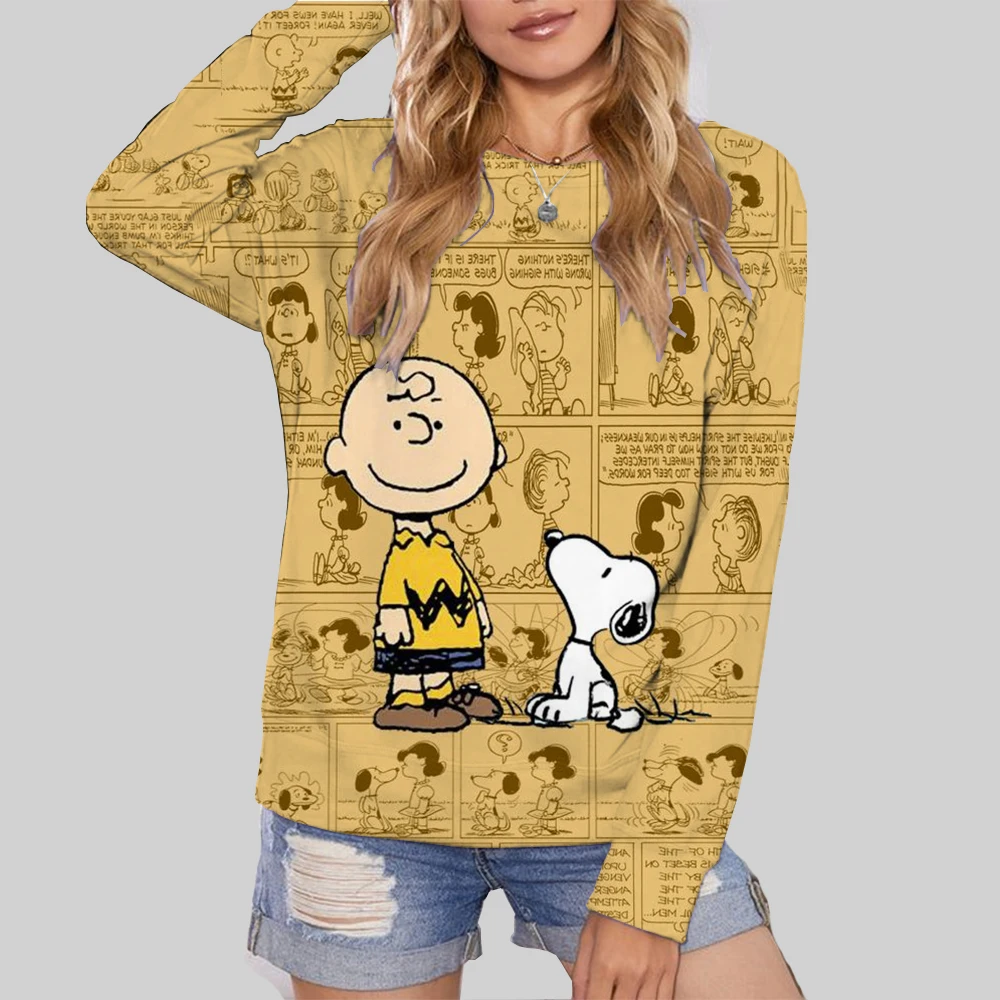 Snoopy cartoon print Women Sweatshirt Long Sleeve Crewneck Graphic Hoodie Clothes Couple Valentine\'s Day Gift Womens Clothes