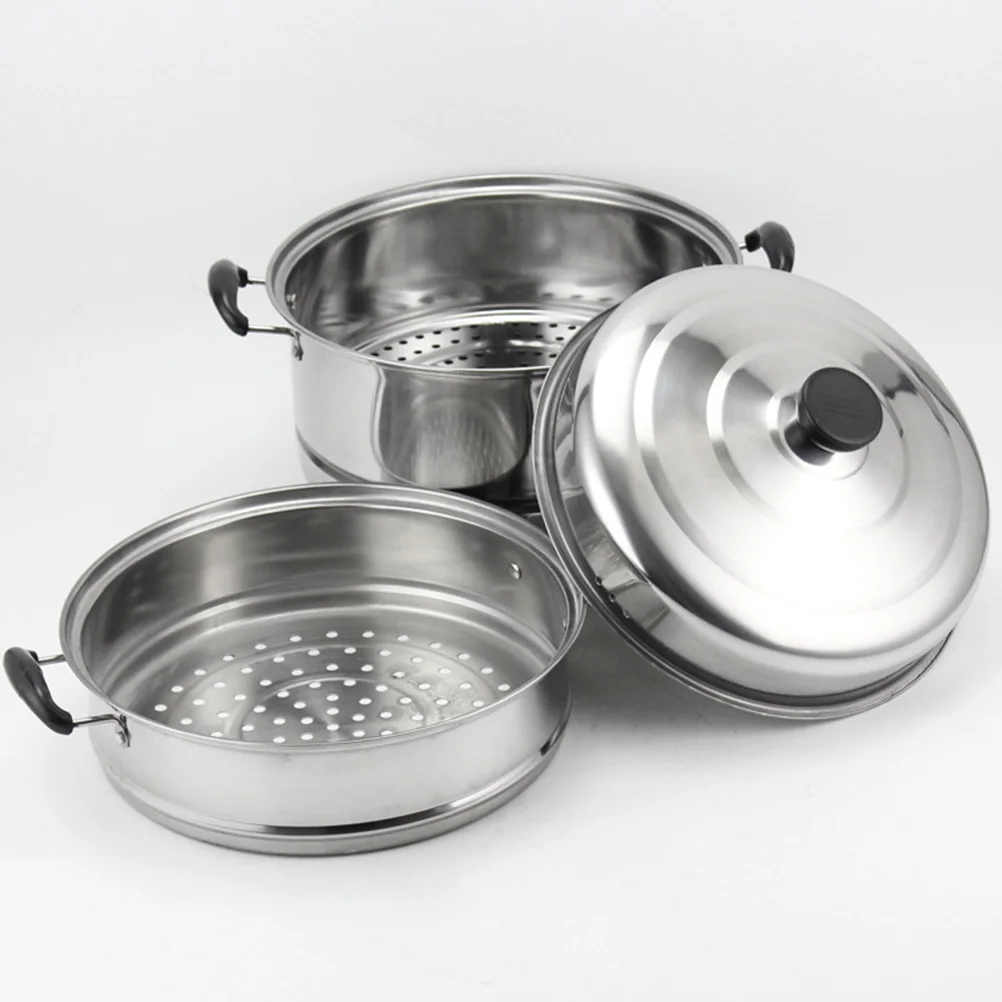 

Three Layer Steamer Thick Stainless Steel Multifunction Soup Cooking Pot Ergonomic Handle Steam Pot Induction Gas Stove