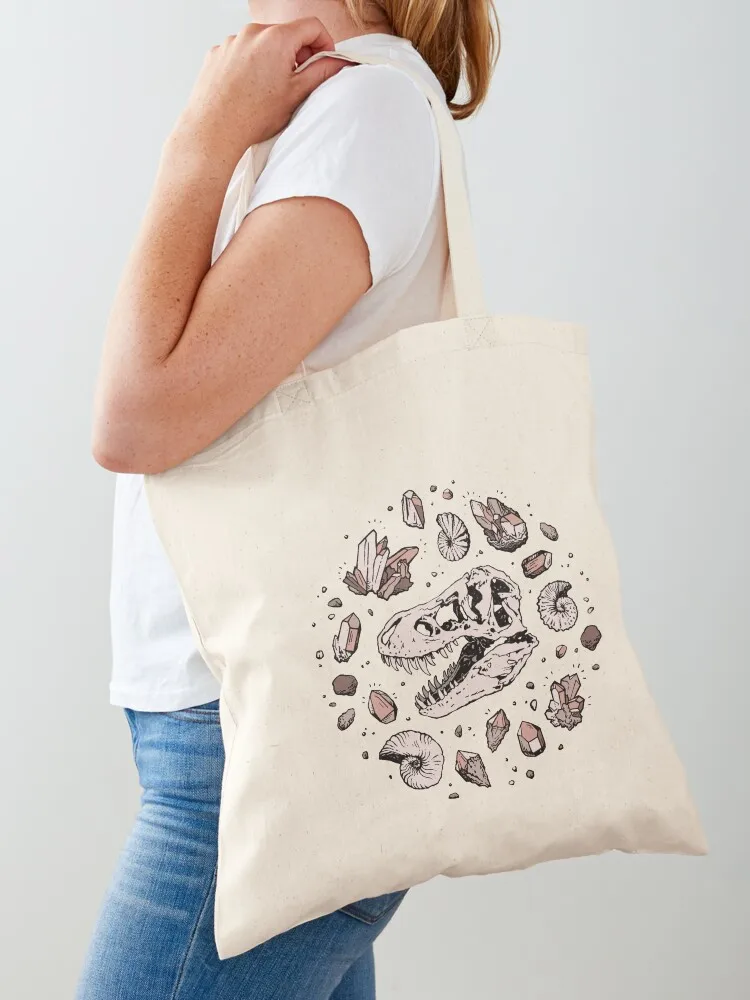 

Geo-rex Vortex Rose Quartz Dinosaur Skull Fossil Art Tote Bag the tote bag Portable shopping bag canvas bags