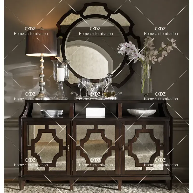 Neoclassical Retro 3 Door Sideboard Cabinet High End All Solid Wood Furniture Customization for Dining Room Storage