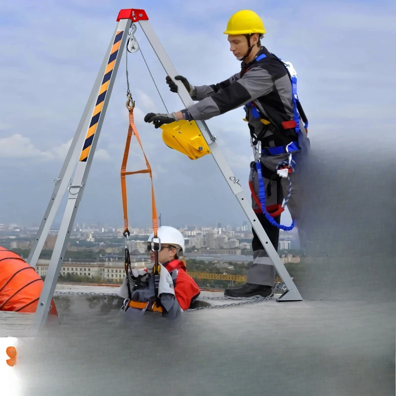 2600lbs Winch Confined Space Tripod Kit 98ft Cable with Blower & Gas Detector Protection Rescue Tripod for Wells Sewers