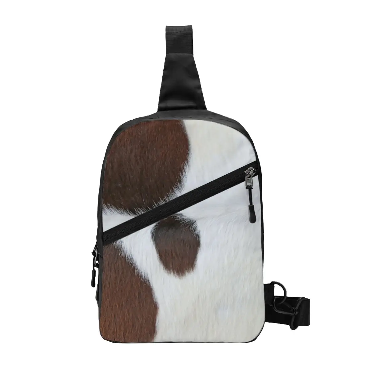 Farmhouse Cow Browm Skin Pattern Sling Print Chest Bag Customized Cow Cowhide Crossbody Shoulder Backpack Camping Daypack