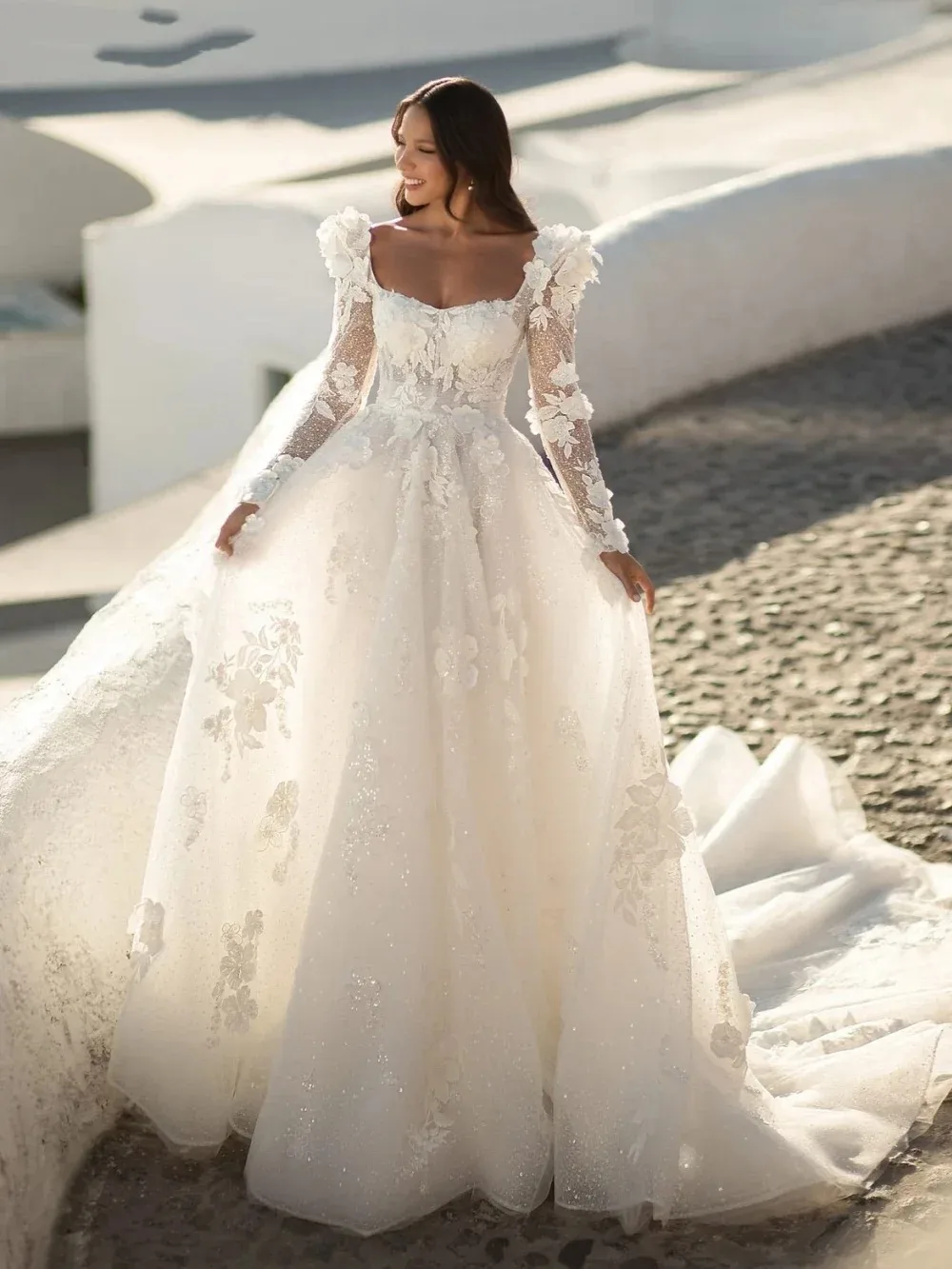 

Свадебные платья с вырезом в форме сердца по индивидуальному заказу, классические кружевные аппликации, халат невесты, блестящее свадебное платье трапециевидной формы, Robe De Mariée