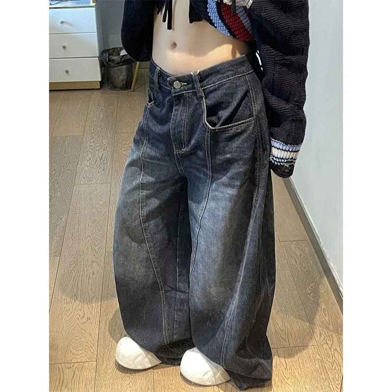 

Special Large Size Korean Sle Knife Design Jeans High Waist Wide Leg Pants Slimming Waed Summer Loose Fit for Men And Women