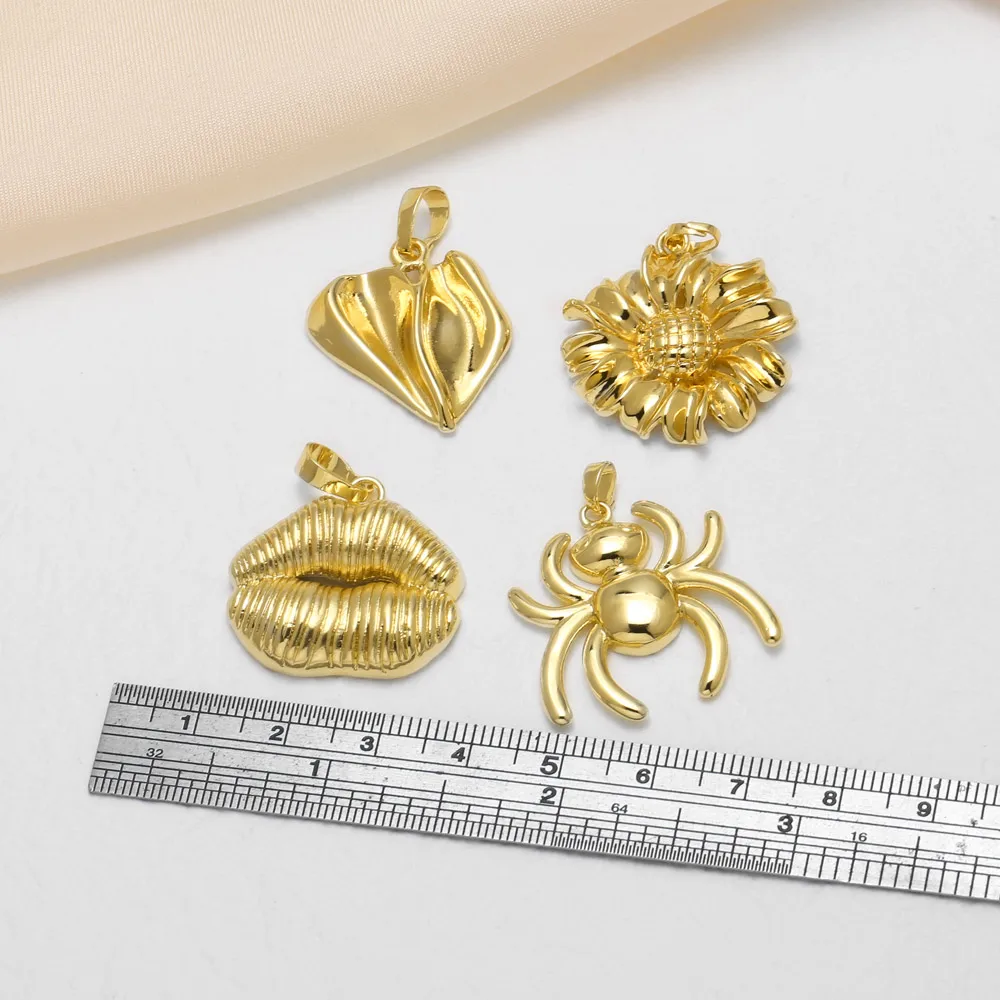 OCESRIO Trendy Big Heart Pendant for Necklace Copper Gold Plated Mouth Spider Flower Handmade Jewelry Making Component pdta301