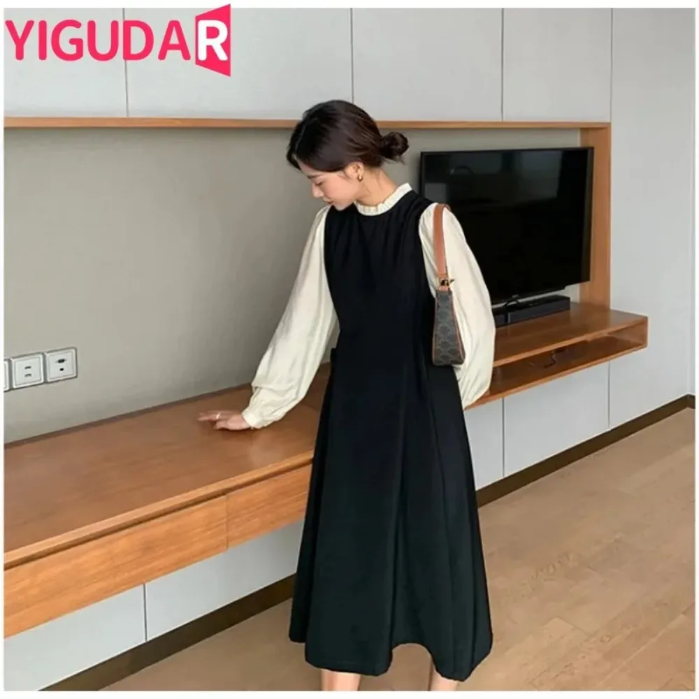 Maternity Stitching Fake Two-piece Clothes French Temperament Pregnancy Palace Sleeve Long-sleeved Dress Spring Autumn New