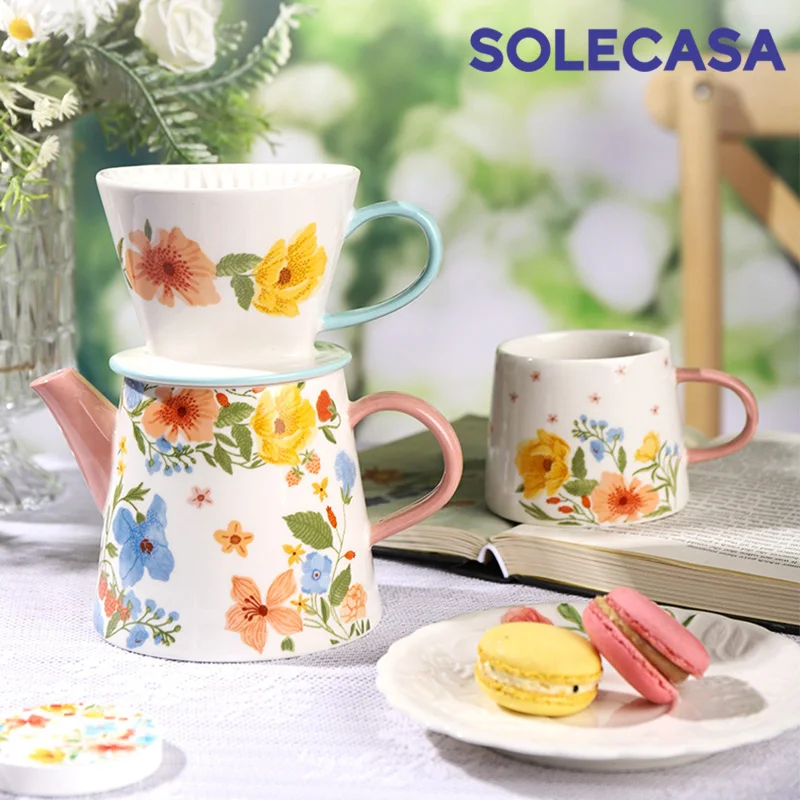 

Shunxiang Small Garden Ceramic Teapot Hand - Brew Coffee Filter Cup Coffee Pot Tea Water Cup 3 - Piece Set Festival Gift