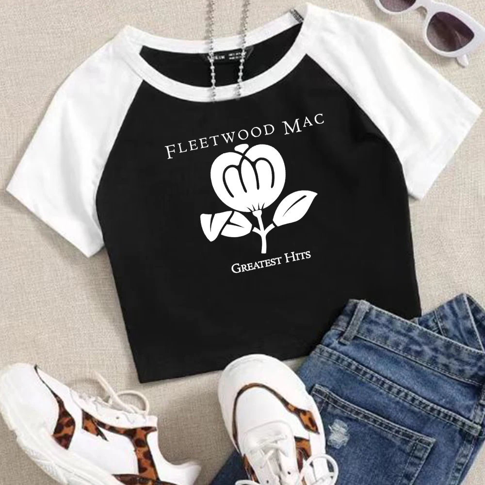 Fleetwood-Mac Greatest Hits 2024 Tour Crop Tops T-Shirt Girls Fashion Women O-Neck Short Sleeve  Fans Gift T-shirt