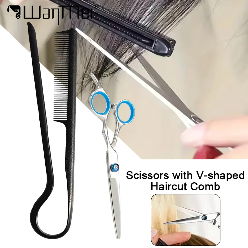 

2pcs/set V-shape Flat Comb with Scissors Salon Hair Straightner Brush Professional Haircutting Scissors Home Salon Accessories