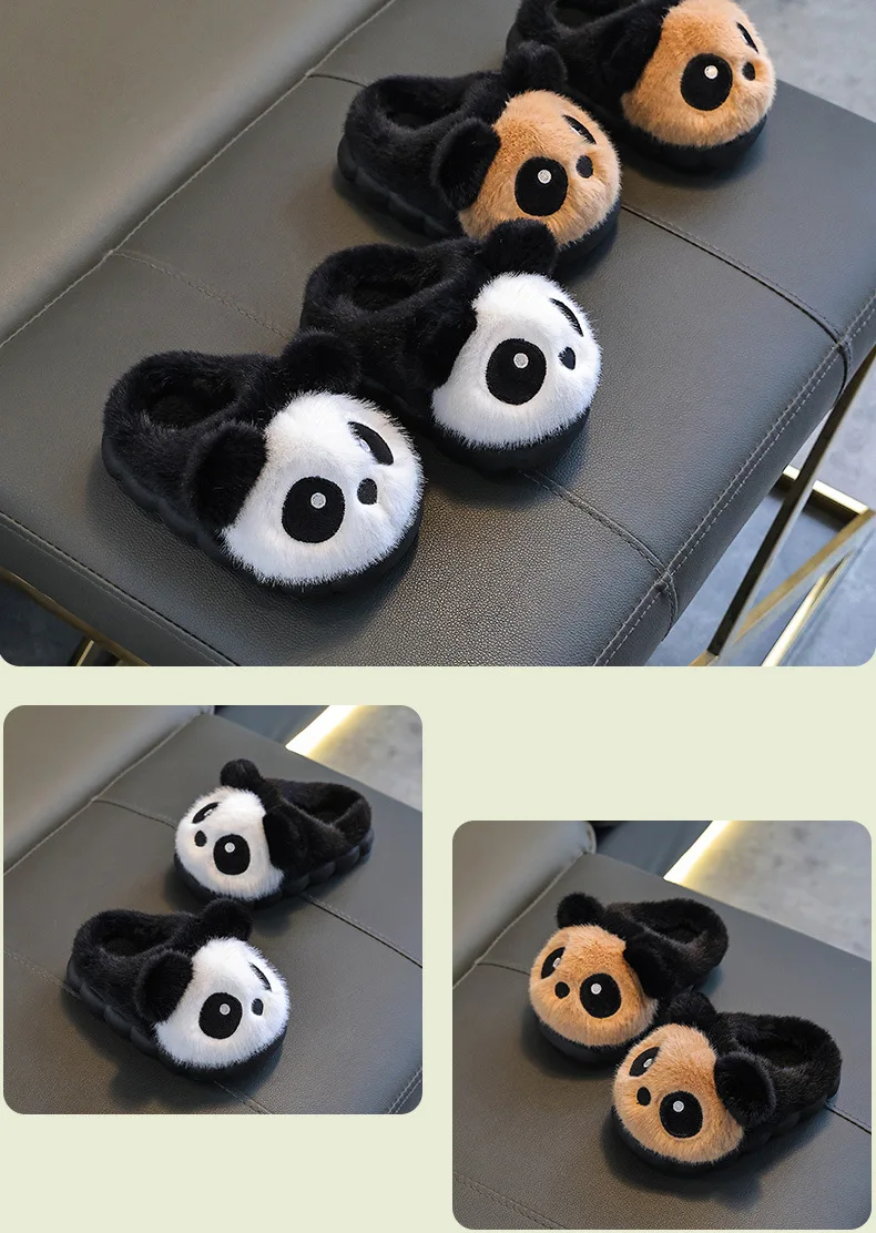 Kinder Hausschuhe Niedlichen Panda Flauschigen Mode Winter Warme Baumwolle Hausschuhe Eltern Kind Indoor Cartoon Plüsch Boden Hause Hausschuhe – Detail 4