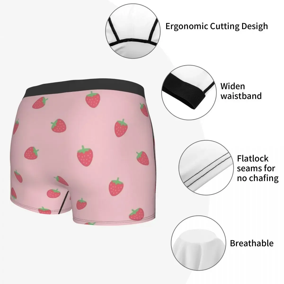 الفراولة Kawaii لطيف الباستيل الوردي Cottagecore الريفية الجمالية السروال القطن سراويل ملابس داخلية للرجال السراويل سراويل بوكسر #4