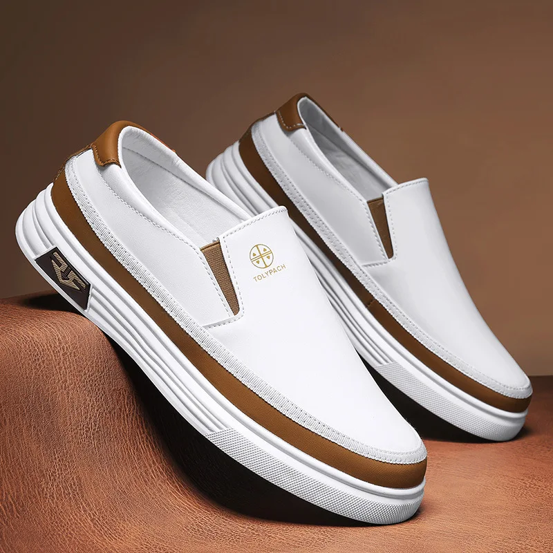 2026 Autumn New men's Casual PU Leather Shoes Soft soled LeFu Lazy Bean Shoes Fashionable Little White footwear for Men