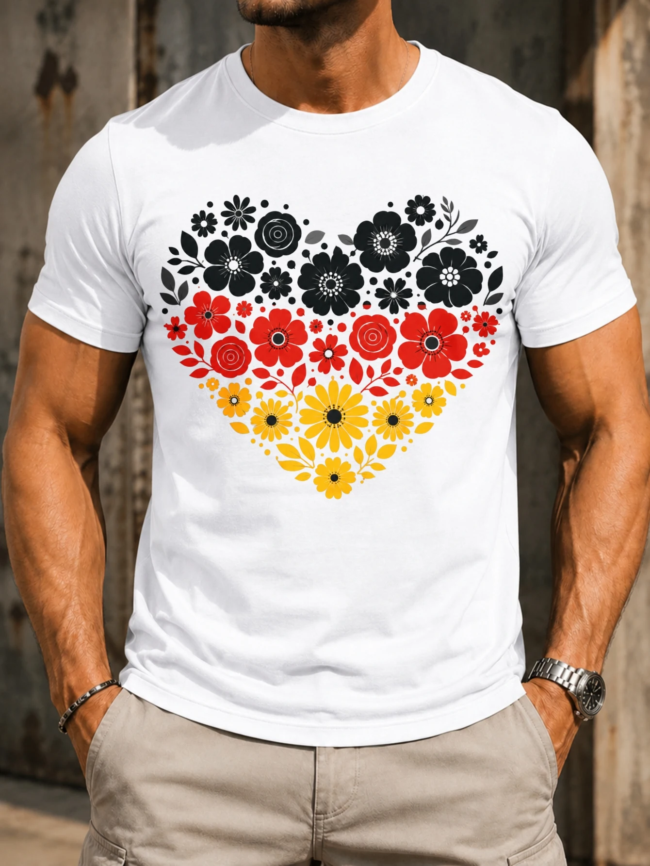 Germany Fl-ag Floral Heart   red yellow folk flowers and leaves clean botanical patriotic style  Unisex All T-Shirt