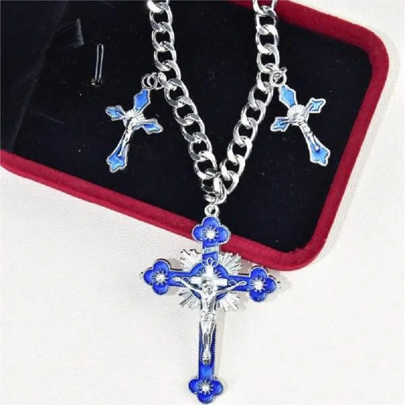 New Pink Cross Necklaces for Women Y2k Fashion Gothic Couple Jewelry Metal Chains Chokers Pendant Necklace Party Jewelry Gifts