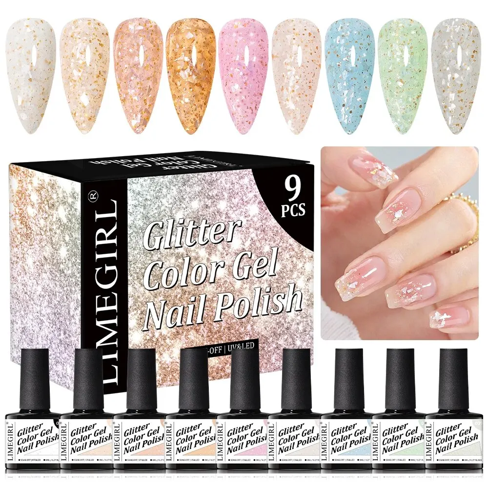 Glitter Gel Nail Polish Pink Gold Foils Effect Vernish Semi Permanent UV Gel Nail Art Hard Gel Magnetic Gel Varnish Manicure