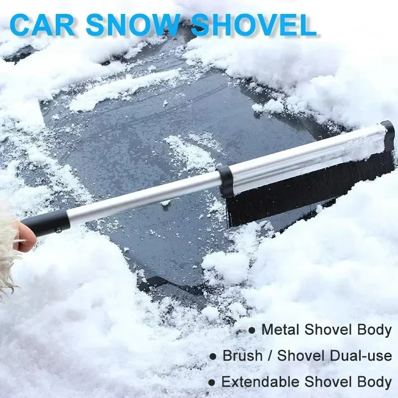 Car Ice Scraper Snow Shovel Aluminum Retractable Winter Windshield Roof Cleaner Heavy Duty Durable Compact Auto Accessories