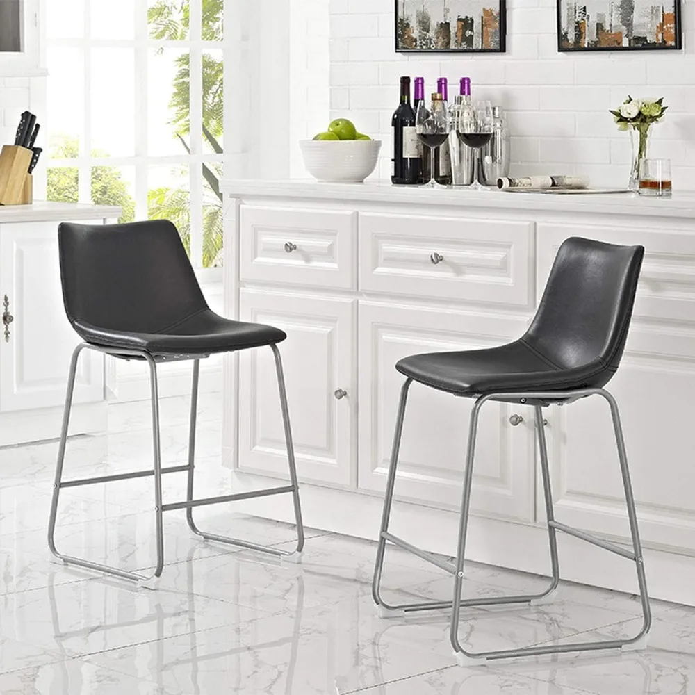 Douglas Urban Industrial Faux Leather Armless Counter Chairs, Set of 2, Black