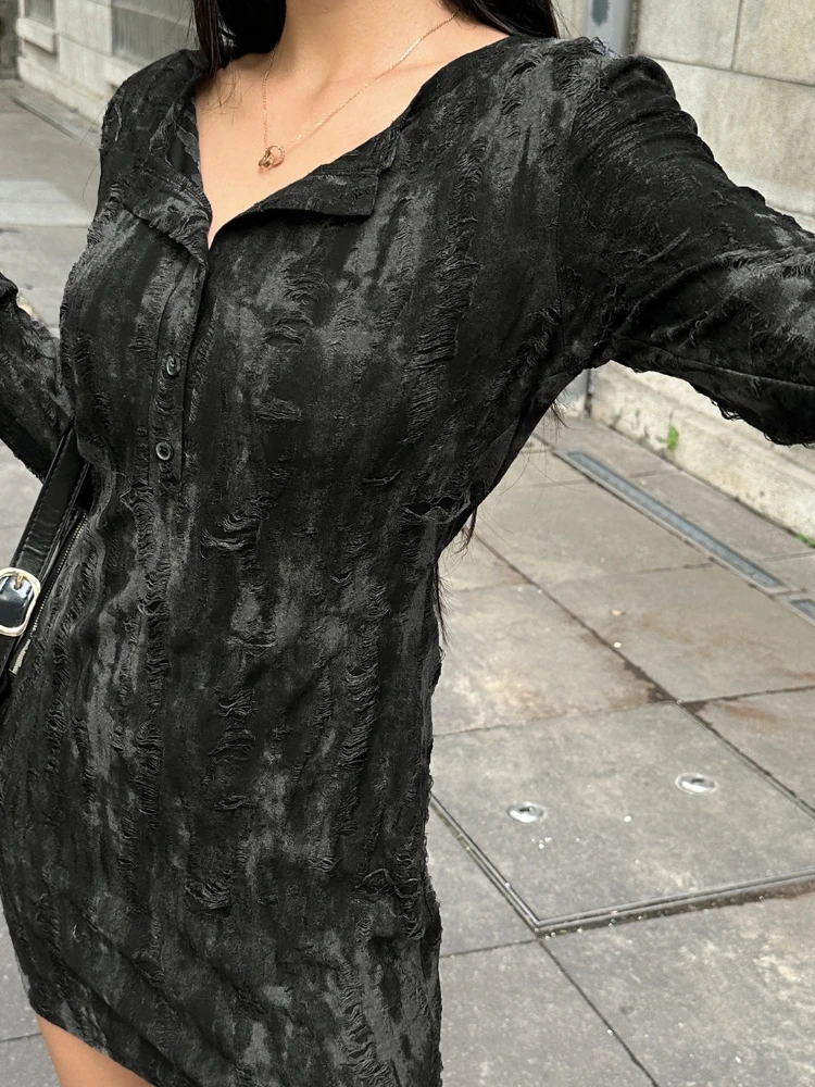 فساتين راقية داكنة للنساء للخريف برقبة دائرية وأكمام طويلة تنورة ضيقة ضيقة بتصميم محكم بتصميم كلاسيكي أنيق