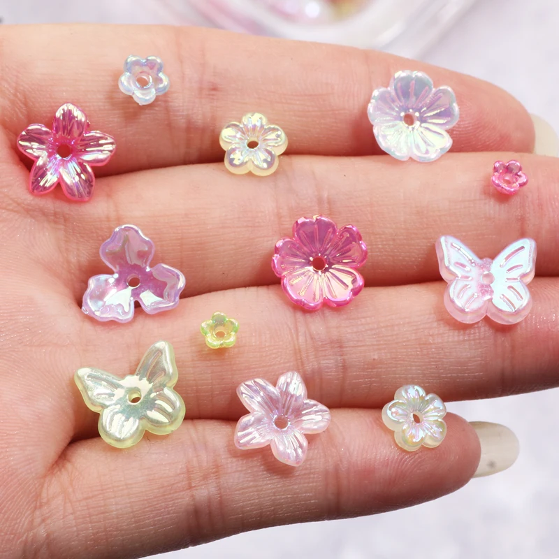 50 stücke Bunte AB Blume Perlen Blütenblatt Schmetterling Acryl Spacer Perlen Für Diy Armband Halskette Schmuck Machen Zubehör